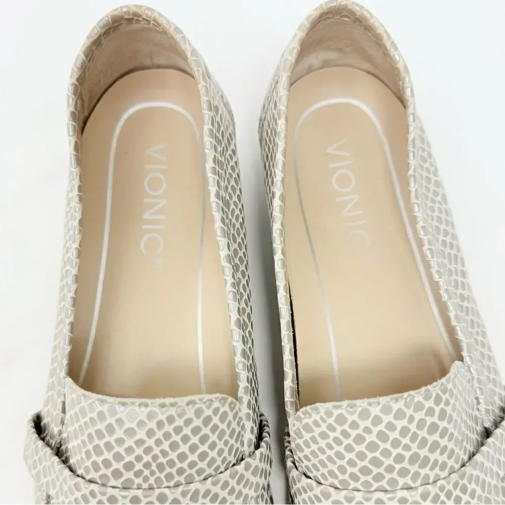 Vionic ZANA Gray Tan Lizard Print Slip On Orthotic Loafer Flats